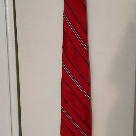 Tommy Hilfiger Necktie Tie Red diagonal stripes blue - Picture 5 of 5